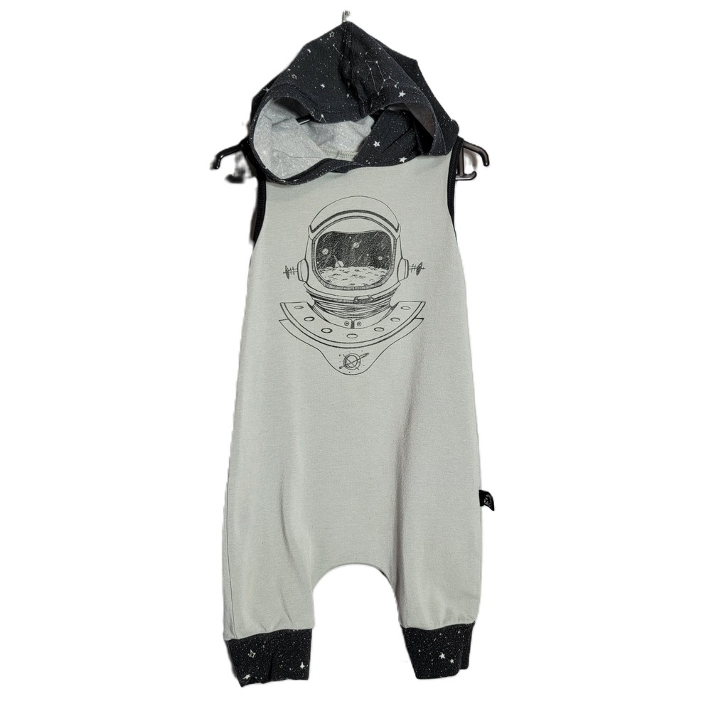 RAGS Astronaut Space Hooded Sleeveless Romper Gray Black 6-12 Months